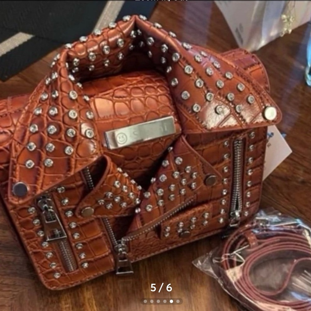 New Studded  Jacket Faux Leather Crocodile Embossed Bag -